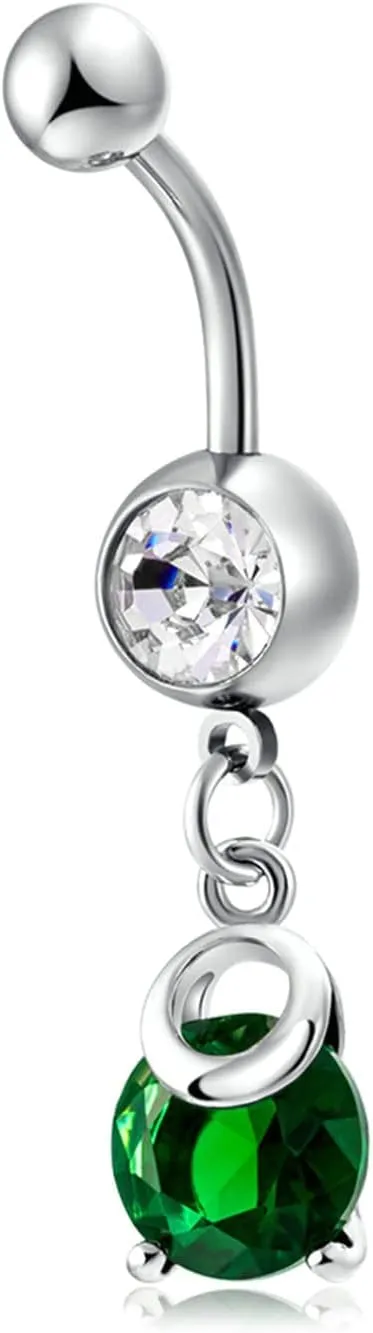Navel Ring Surgical Stainless Steel, CZ Unique Navel Rings for Women Round Silver Belly Rings