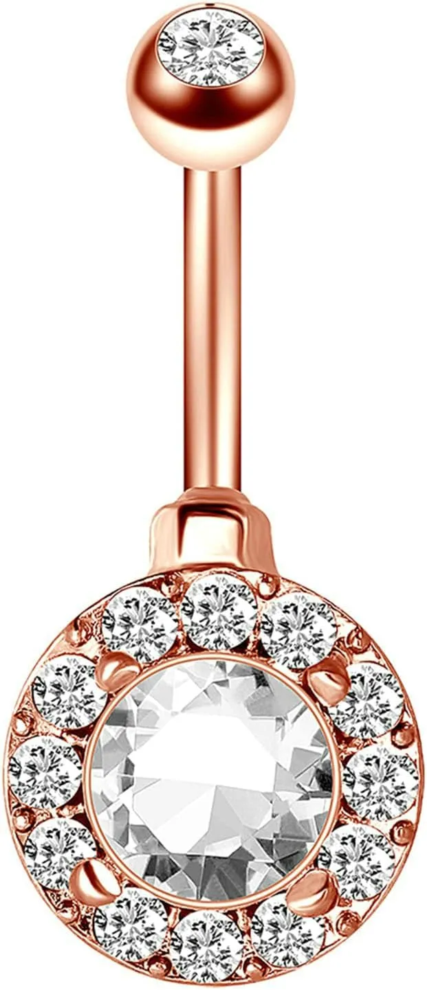 Navel Ring Surgical Stainless Steel, CZ Womens Navel Rings Round Rose Gold Navel Rings