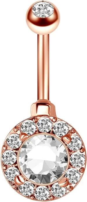 Navel Ring Surgical Stainless Steel, CZ Womens Navel Rings Round Rose Gold Navel Rings