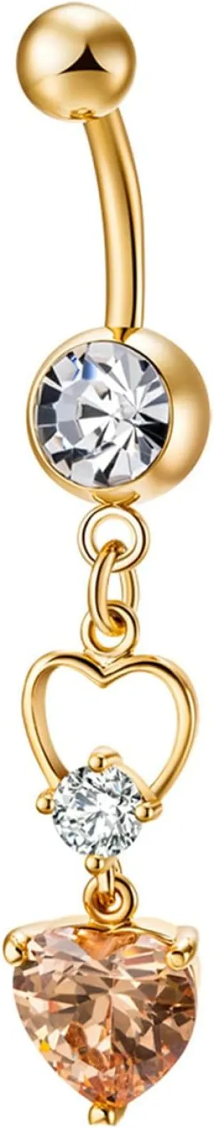 Navel Rings Stainless Steel, Crystal Beach Navel Rings for Women Heart Gold Navel Ring