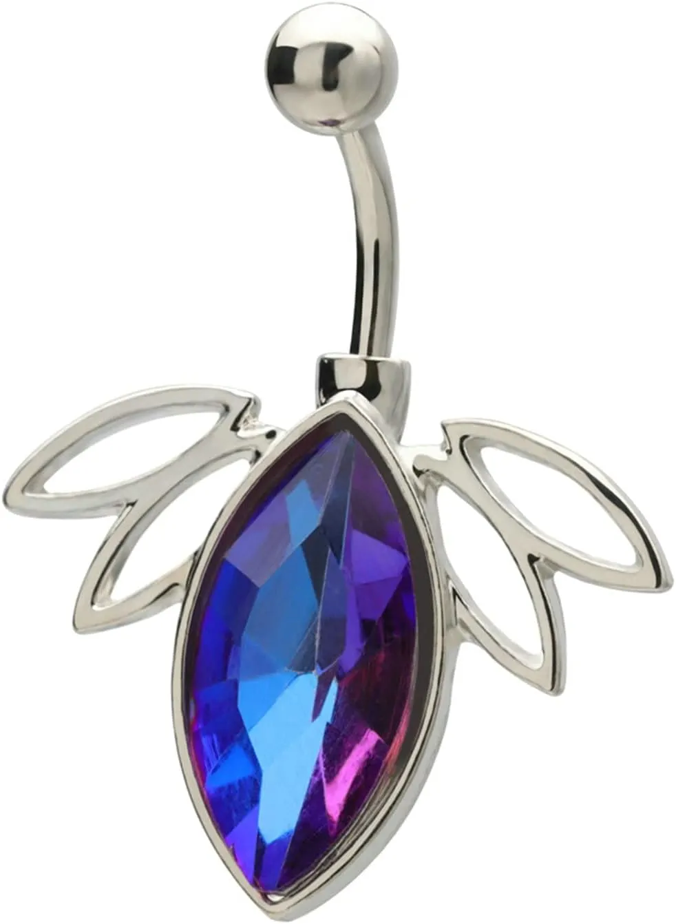 Navel Rings Stainless Steel, Crystal Navel Hoop Rings for Women Leaves Silver Navel Piercing