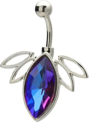 Navel Rings Stainless Steel, Crystal Navel Hoop Rings for Women Leaves Silver Navel Piercing