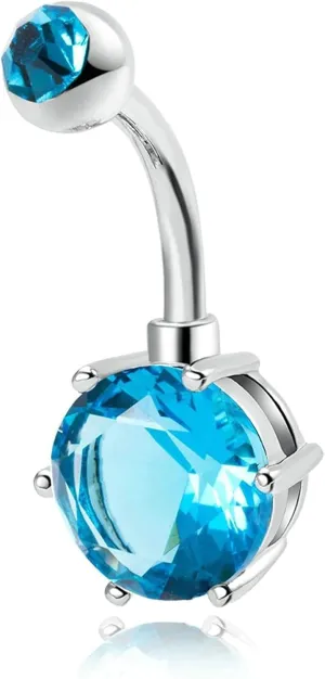 Navel Rings Stainless Steel, Crystal Navel Rings for Women Long Bar Blue Belly Ring