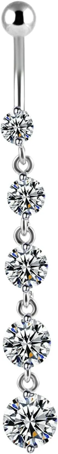 Navel Rings Stainless Steel, Crystal Navel Rings for Women White Navel Piercing
