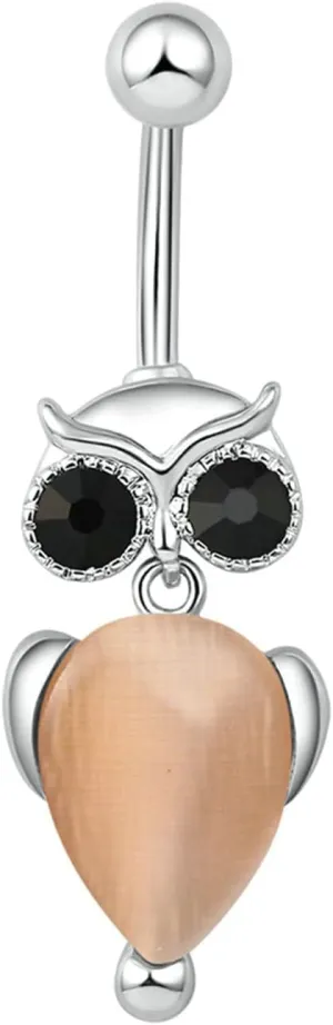 Navel Rings Stainless Steel, Crystal Surgical Steel Navel Rings for Women Owl Champagne Navel Ring