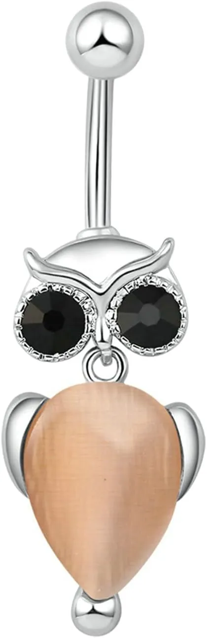 Navel Rings Stainless Steel, Crystal Surgical Steel Navel Rings for Women Owl Champagne Navel Ring