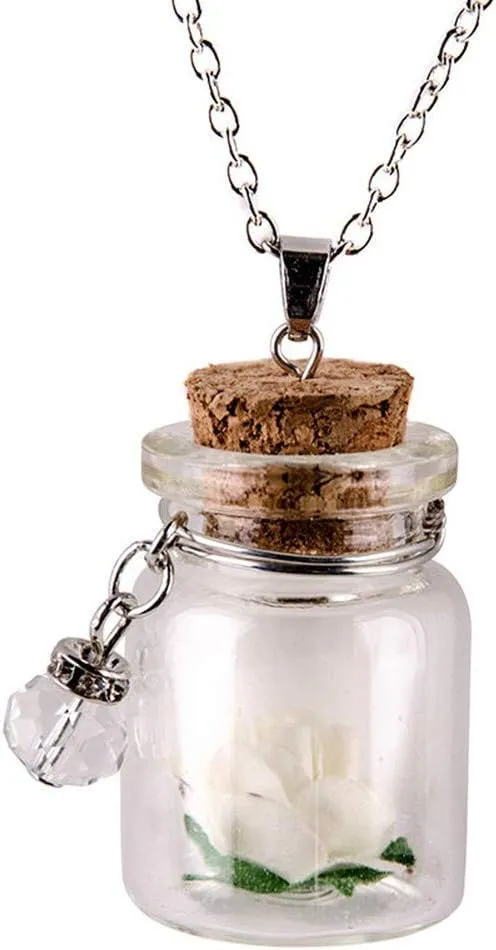 Necklaces Simple Glow Vial Wishing Dark Necklace Tiny Bottle The Pendant in Chain Flower Glass Other Flower Name Necklace for Women (White, One Size)