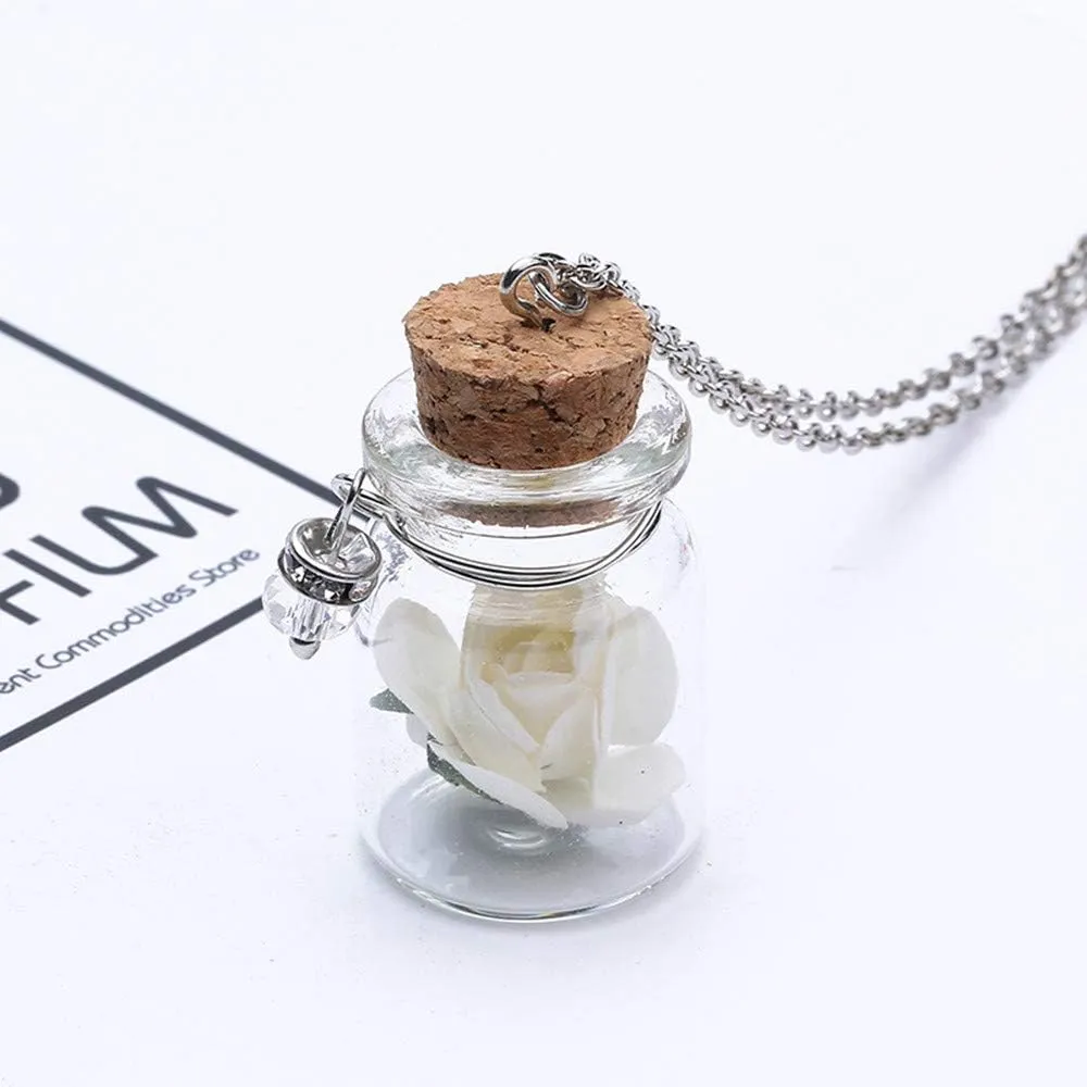 Necklaces Simple Glow Vial Wishing Dark Necklace Tiny Bottle The Pendant in Chain Flower Glass Other Flower Name Necklace for Women (White, One Size)