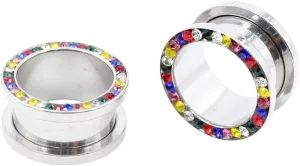 New 2025 2Pcs Stainless Crystal Zircon Ear Tunnels Plug Screw Fit Colorful Flesh Gauge Expanders Piercing Jewelry Fashion Trendy Accessories Creative Gift