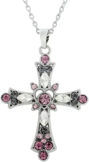 New 2025 Gothic Crystal Cross Necklace Colorful Charm Lady Silver Plated Pendant Necklace For Women Jesus Fashion Jewelry Accessories With For You Jewelry Fashion Accessories Creative Gift