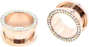 New 2025 Unisex 2Pcs Stainless Steel Crystal Zircon Ear Tunnels Plug Screw Fit Colorful Flesh Gauge Expanders Piercing Jewelry Findings Fashion Trendy Accessories Creative Gift For Women And Men