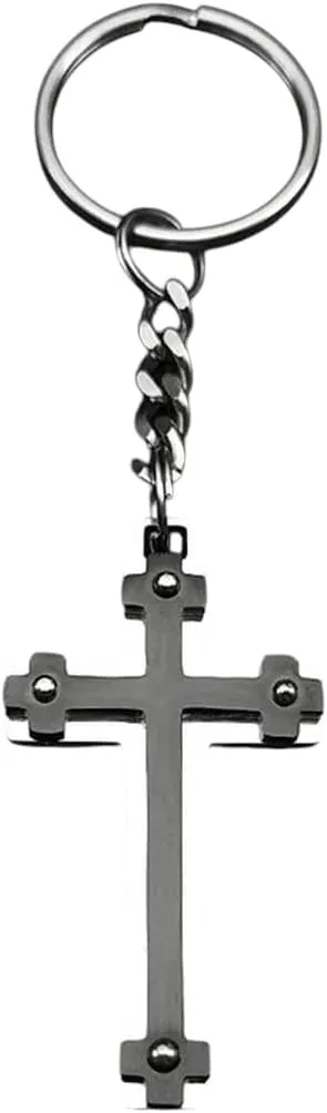 New 2025 Unisex Delicate Faith Jesus Cross Pendant Key Chains For Men Women Black Silver Color Stainless Steel Ring Amulet Jewelry Gift With You Accessories Trendy Creative For Women And Men