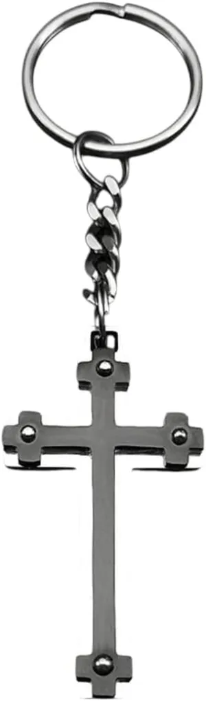 New 2025 Unisex Delicate Faith Jesus Cross Pendant Key Chains For Men Women Black Silver Color Stainless Steel Ring Amulet Jewelry Gift With You Accessories Trendy Creative For Women And Men
