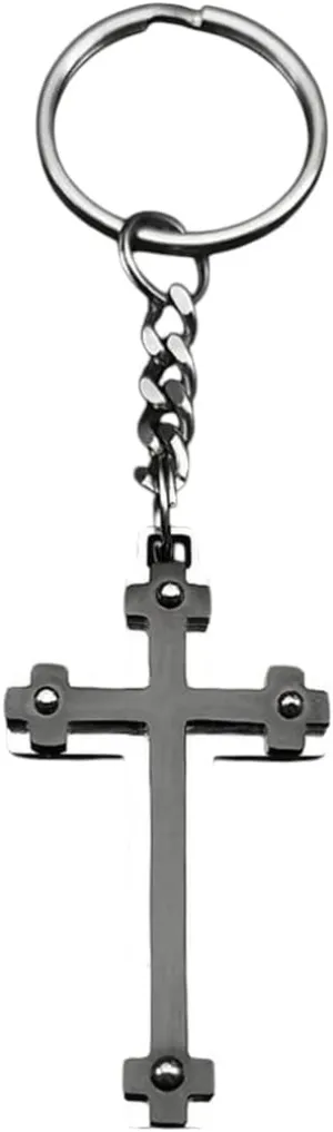 New 2025 Unisex Delicate Faith Jesus Cross Pendant Key Chains For Men Women Black Silver Color Stainless Steel Ring Amulet Jewelry Gift With You Accessories Trendy Creative For Women And Men