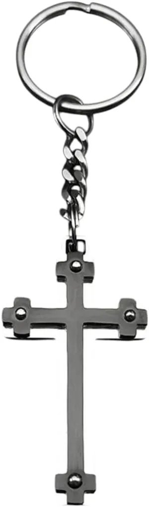 New 2025 Unisex Delicate Faith Jesus Cross Pendant Key Chains For Men Women Black Silver Color Stainless Steel Ring Amulet Jewelry Gift With You Accessories Trendy Creative For Women And Men