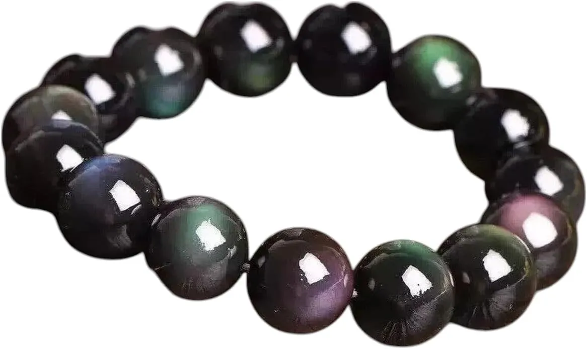 New 2025 Unisex Natural Rainbow Eye Obsidian Bracelet Buddhist Beads Ladies Men'S Simple Fashion Beaded Blessing Black Stone With You Accessories Trendy Best For Gift Women And Men