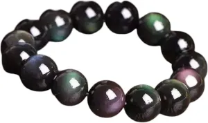 New 2025 Unisex Natural Rainbow Eye Obsidian Bracelet Buddhist Beads Ladies Men'S Simple Fashion Beaded Blessing Black Stone With You Accessories Trendy Best For Gift Women And Men