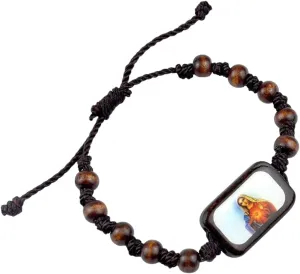 New 2025 Unisex Religion Wood Rosary Bracelet For Men Square Colorful Jesus Virgin Mary Icons Charm Prayer Beads Chain Women Christian Decoration Jewelry Luxury Accessories Trendy For Women And Men