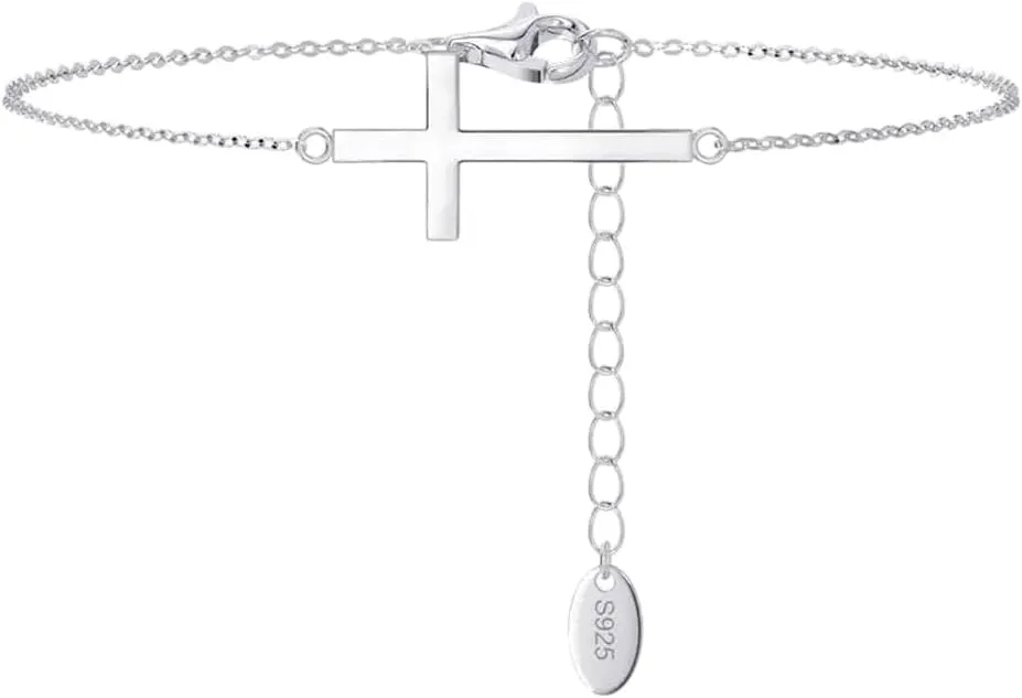 New 2025 Unisex Simple Pure 925 Sterling Silver Cross Chain Bracelet For Women Dainty Christian Prayer Religious Decoration Jewelry Luxury With You Accessories Trendy For Women And Men