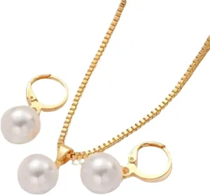 New 2025 Vintage Simple Imitation Pearl Pendant Necklace Earring Set For Women Gold Color Chain Metal Jewelry Set Wedding Decoration Jewelry Commemorative With You Accessories Trendy Best For Gift
