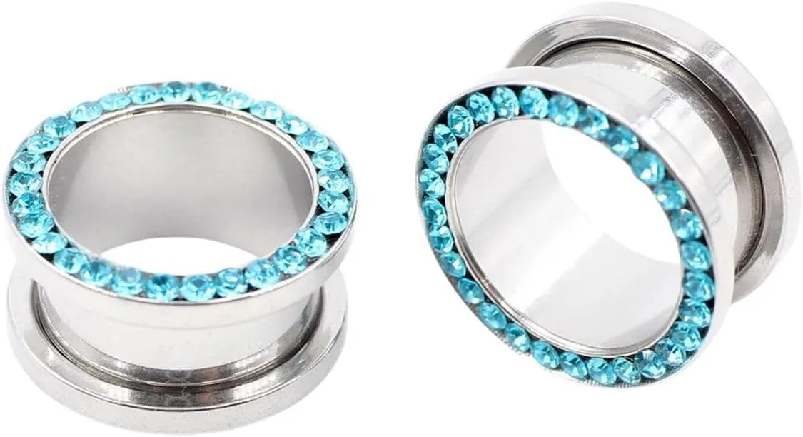 New 2026 Arrive 2Pcs Stainless Steel Crystal Zircon Ear Tunnels Plug Screw Fit Colorful Flesh Gauge Expanders Piercing Jewelry Findings Fashion Trendy Accessories Creative Gift For Women And Men