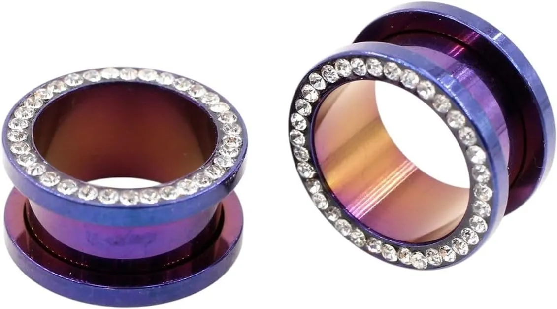 New 2026 Arrive Unisex 2Pcs Stainless Steel Crystal Zircon Ear Tunnels Plug Screw Fit Colorful Flesh Gauge Expanders Piercing Jewelry Fashion Trendy Accessories Creative Gift For Women And Men