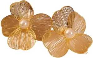 New 2026 Unisex Stainles Stell Large Metal Flower Petal Imitation Pearl Stud Earring For Women Simple Gift Fashion Jewelry Accessory Christmas Trendy Accessories Creative For Women And Men