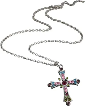 New For Trendy 2025 Gothic Crystal Cross Necklace Colorful Charm Lady Silver Plated Pendant Necklace For Women Jesus Fashion Jewelry Accessories Jewelry Fashion Accessories Creative Gift