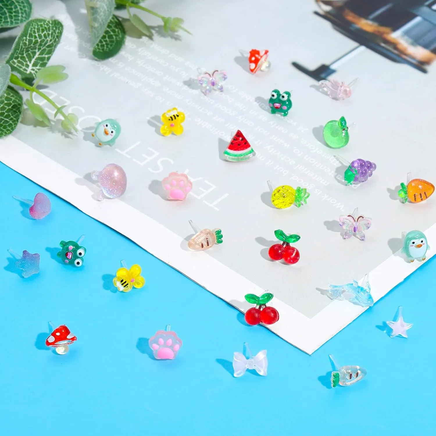 NEWITIN 30 Pairs Colorful Cute Earrings for Girls Sensitive Ears Hypoallergenic Girl Stud Earrings Set Stainless Steel Cartoon Stud for Girls and Women