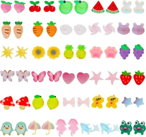 NEWITIN 30 Pairs Colorful Cute Earrings for Girls Sensitive Ears Hypoallergenic Girl Stud Earrings Set Stainless Steel Cartoon Stud for Girls and Women