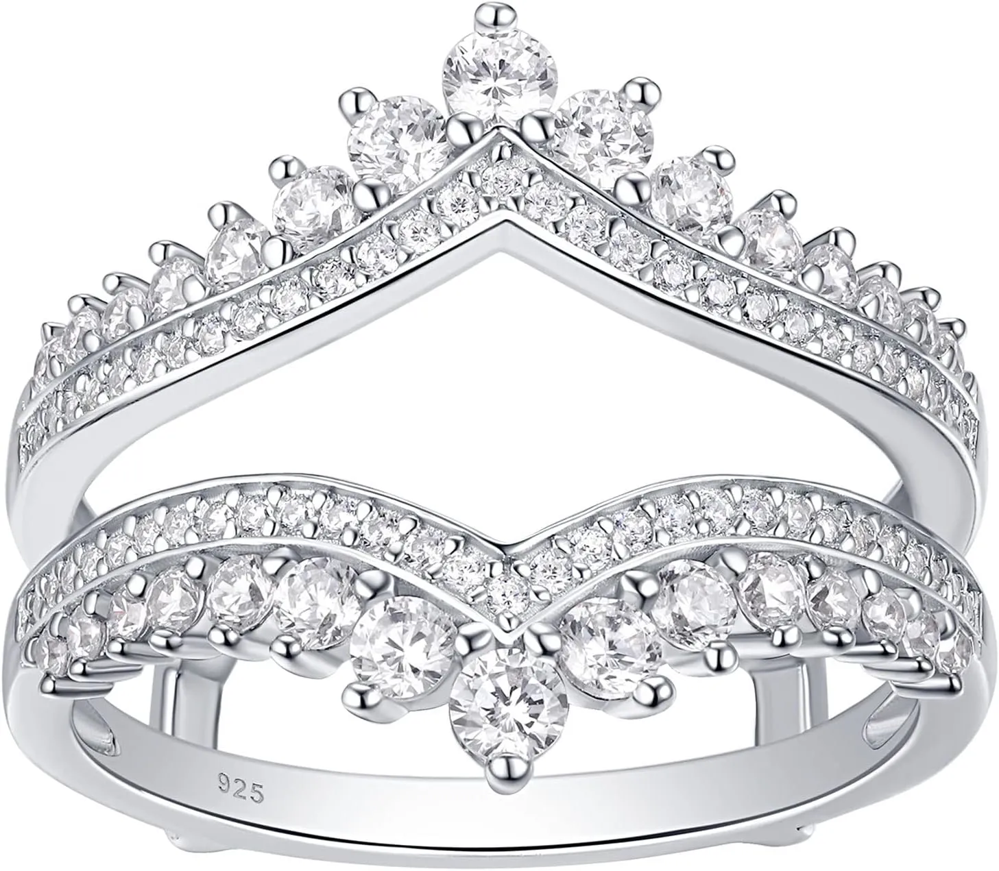 Newshe Jewellery AAAAA Cubic Zirconia Wedding Bands for Women Crown Double Ring Enhancer for Engagement Rings 925 Sterling Silver Size 5-10