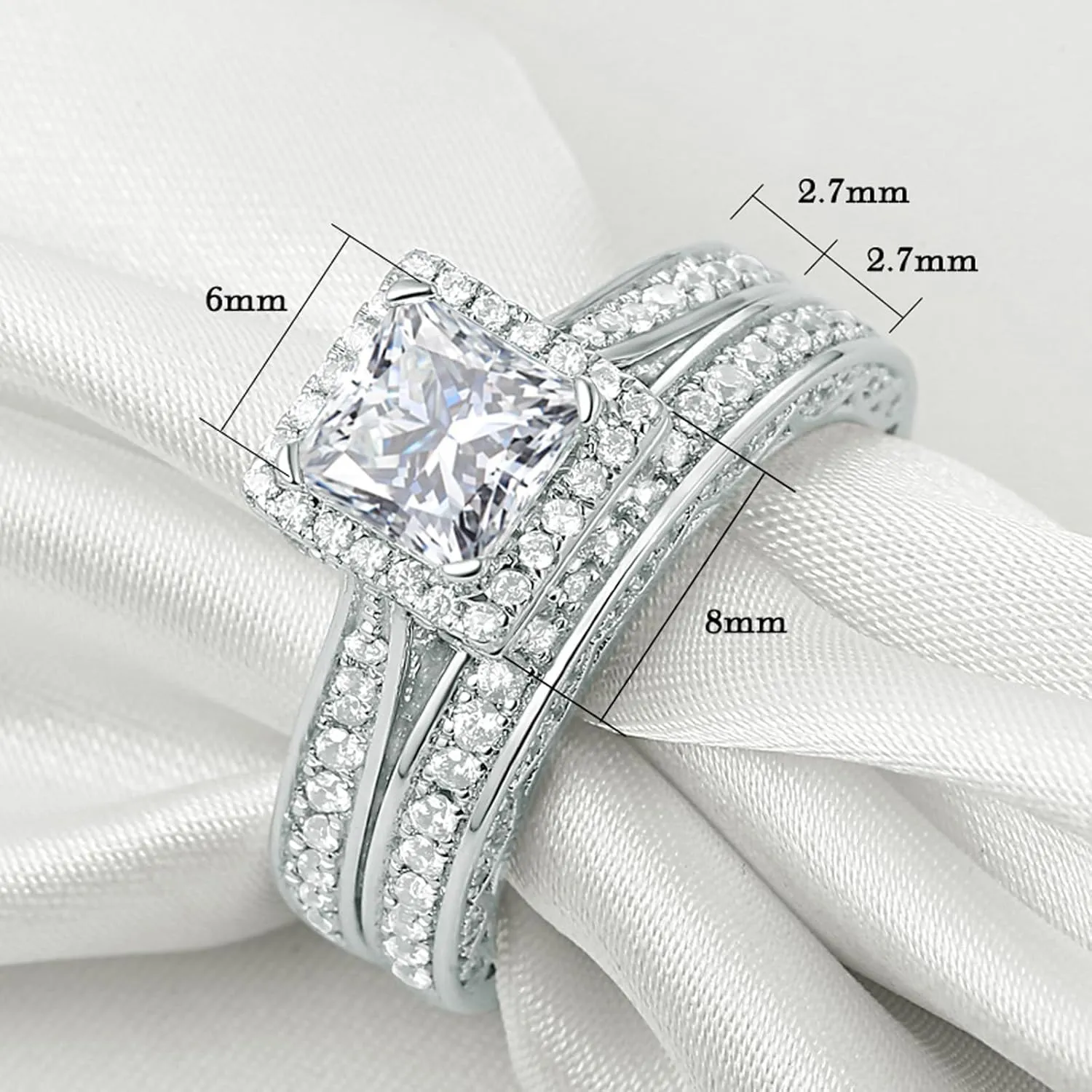 Newshe Jewellery Engagement Wedding Ring Set for Women 925 Sterling Silver 1.5CT Princess White AAAAA Cz Size 3-13