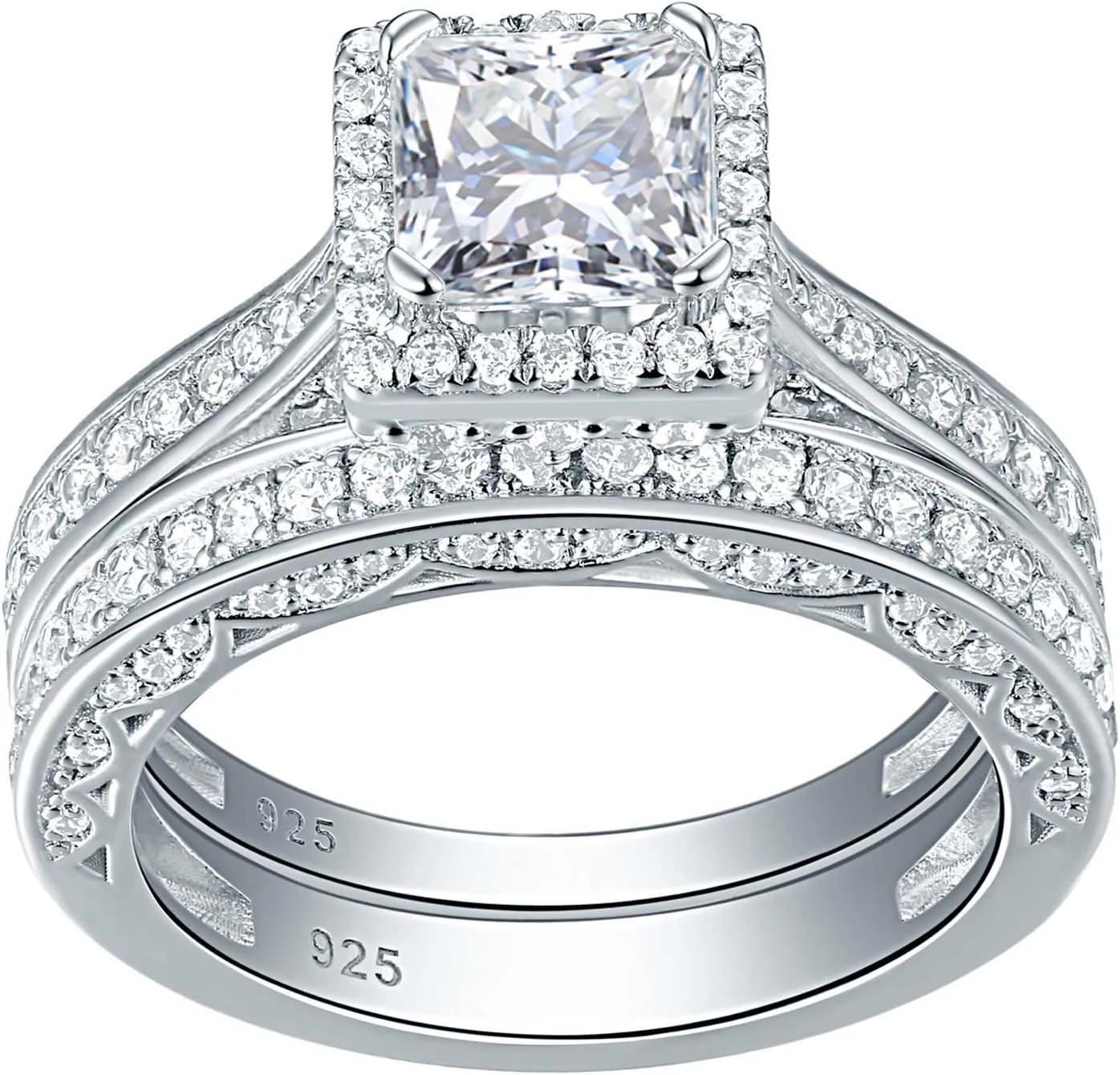 Newshe Jewellery Engagement Wedding Ring Set for Women 925 Sterling Silver 1.5CT Princess White AAAAA Cz Size 3-13