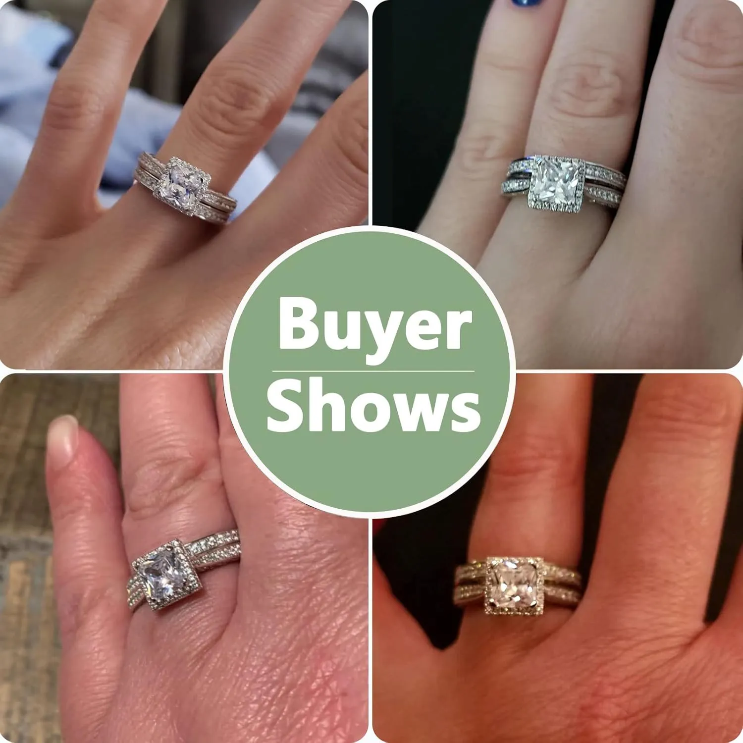 Newshe Jewellery Engagement Wedding Ring Set for Women 925 Sterling Silver 1.5CT Princess White AAAAA Cz Size 3-13