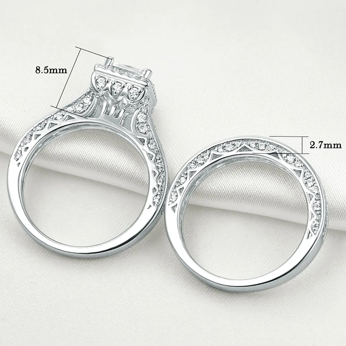 Newshe Jewellery Engagement Wedding Ring Set for Women 925 Sterling Silver 1.5CT Princess White AAAAA Cz Size 3-13