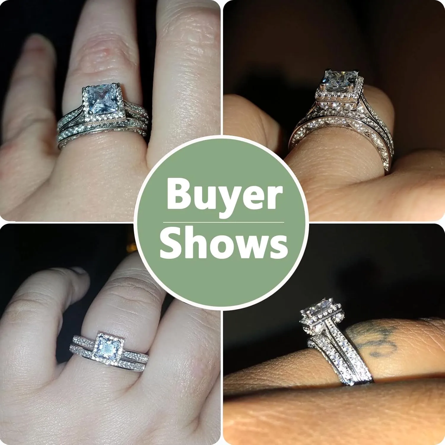 Newshe Jewellery Engagement Wedding Ring Set for Women 925 Sterling Silver 1.5CT Princess White AAAAA Cz Size 3-13