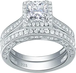 Newshe Jewellery Engagement Wedding Ring Set for Women 925 Sterling Silver 1.5CT Princess White AAAAA Cz Size 3-13