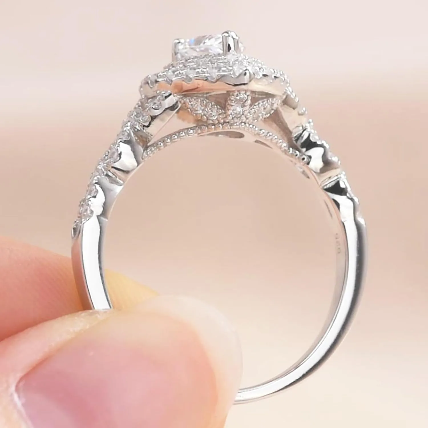 Newshe Jewellery Wedding Engagement Ring for Women Bridal Set AAAAA Cz 925 Sterling Silver 1.3Ct Pear White Size 4-13