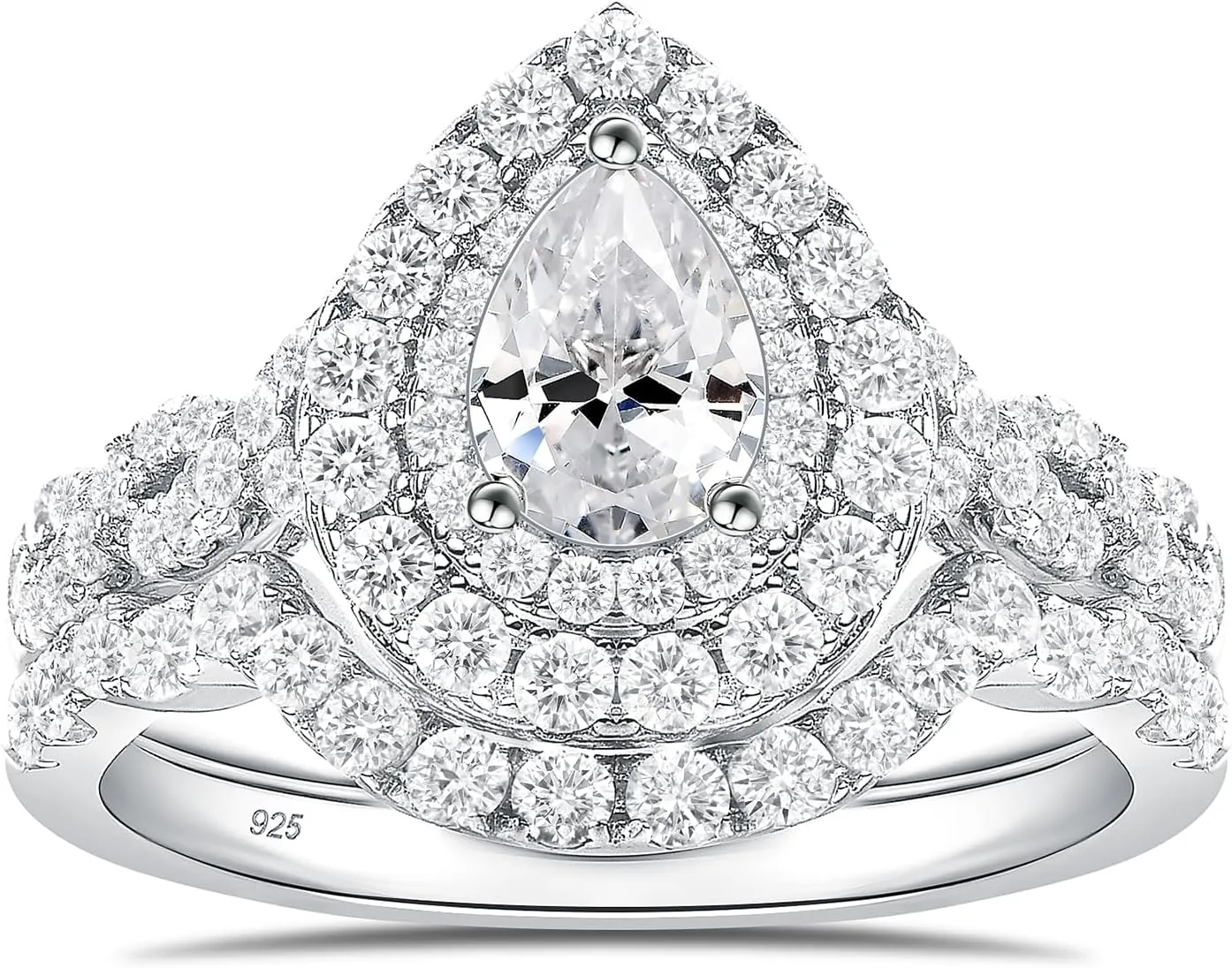 Newshe Jewellery Wedding Engagement Ring for Women Bridal Set AAAAA Cz 925 Sterling Silver 1.3Ct Pear White Size 4-13
