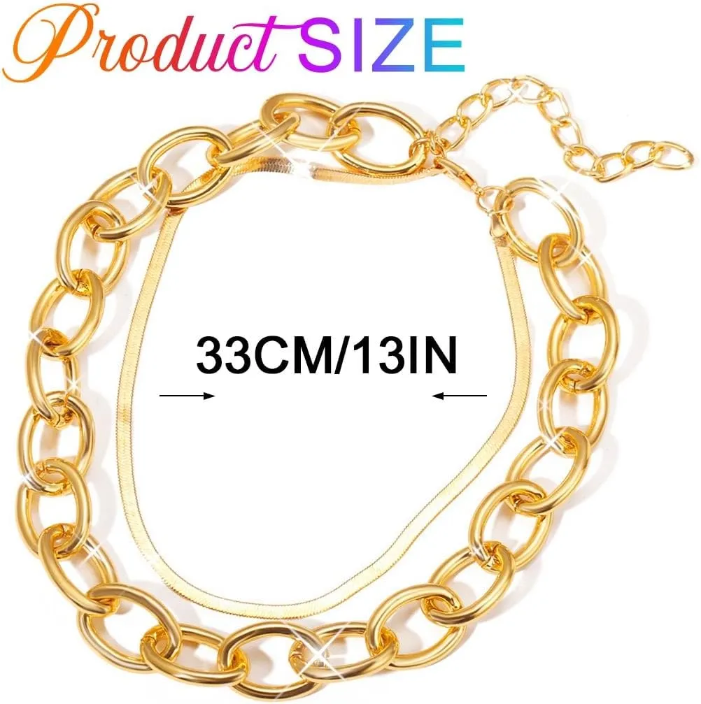 Nicute Fashion Gold Choker Necklace Layered Thick Link Chain Punk Statement Necklace for Women