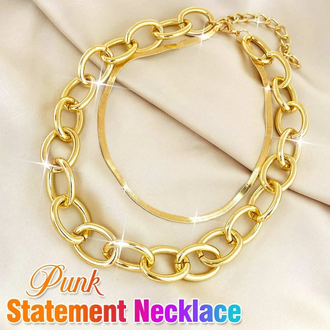 Nicute Fashion Gold Choker Necklace Layered Thick Link Chain Punk Statement Necklace for Women