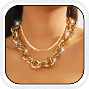 Nicute Fashion Gold Choker Necklace Layered Thick Link Chain Punk Statement Necklace for Women