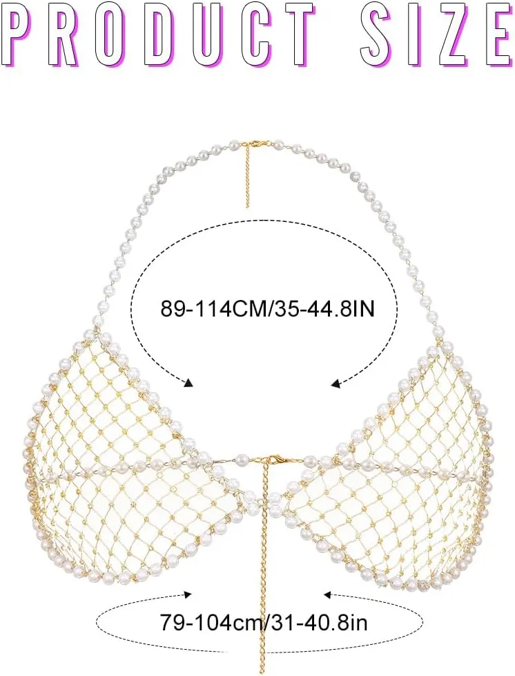 Nicute Pearl Body Chain Mesh Crystal Bra Bikini Chain Sparkly Fashion Nightclub Body Accessory for Women and Girls