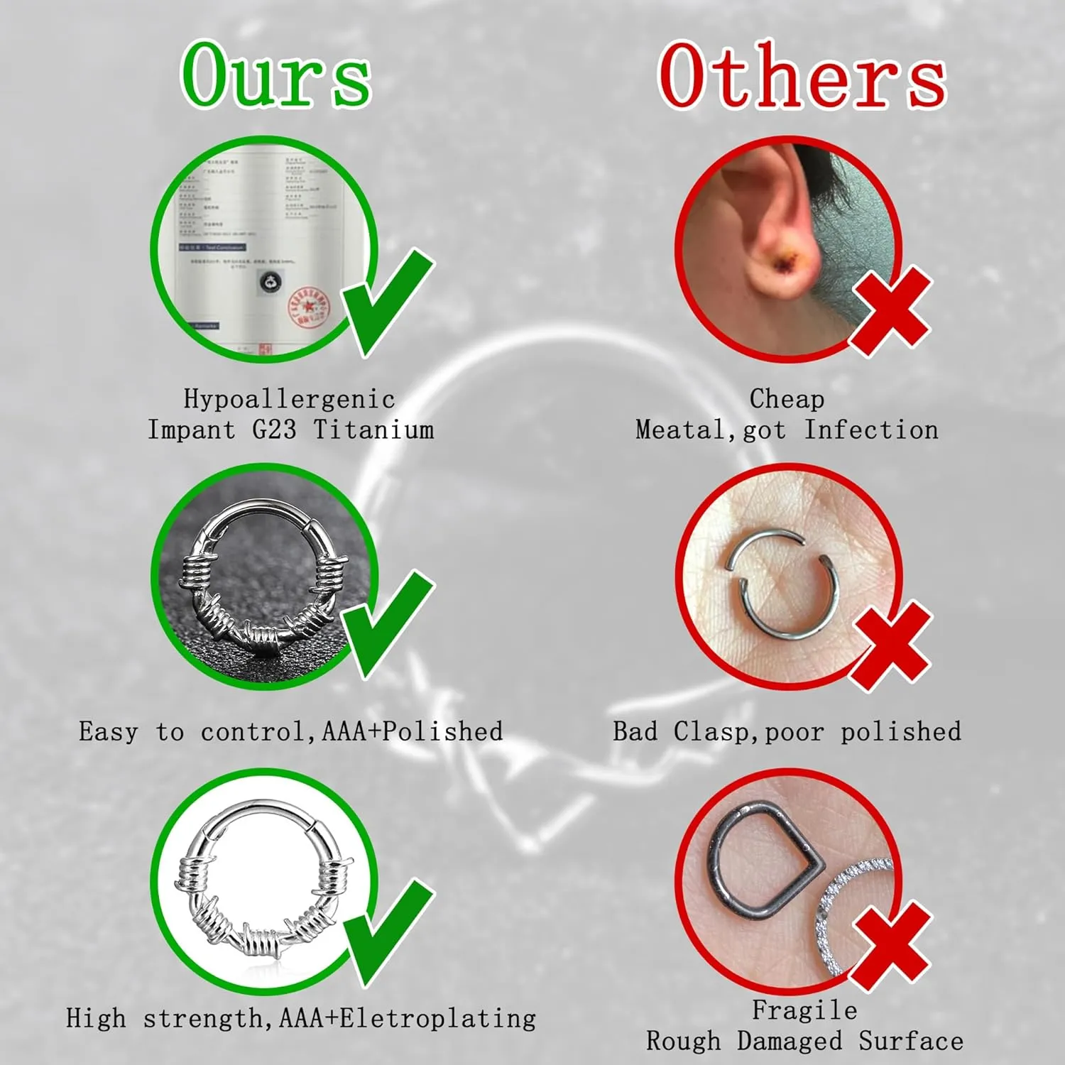 Nose rings hoops,1 Pack 16G/8mm Surgical Stainless Steel Septum Ring Hoop Jewelry Clicker Cartilage Earring Hinged Segment Daith Piercing