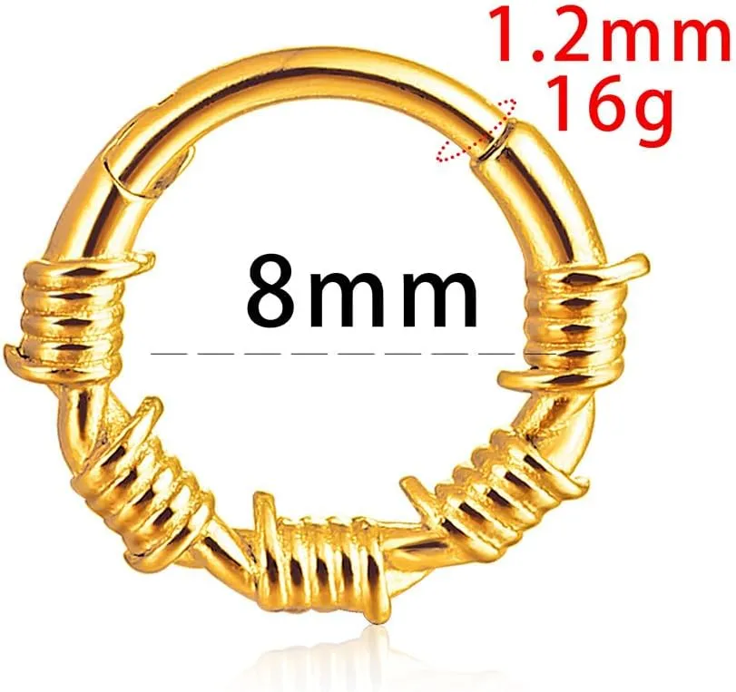 Nose rings hoops,1 Pack 16G/8mm Surgical Stainless Steel Septum Ring Hoop Jewelry Clicker Cartilage Earring Hinged Segment Daith Piercing