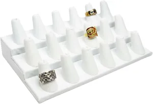Novel Box White Leatherette Jewelry 18 Rings Finger Display Stand 8.25x4.75x2.5 Inches with Square Base - Ring Holder Organizer Stand for Selling or Personal Use - Display Stands for Rings