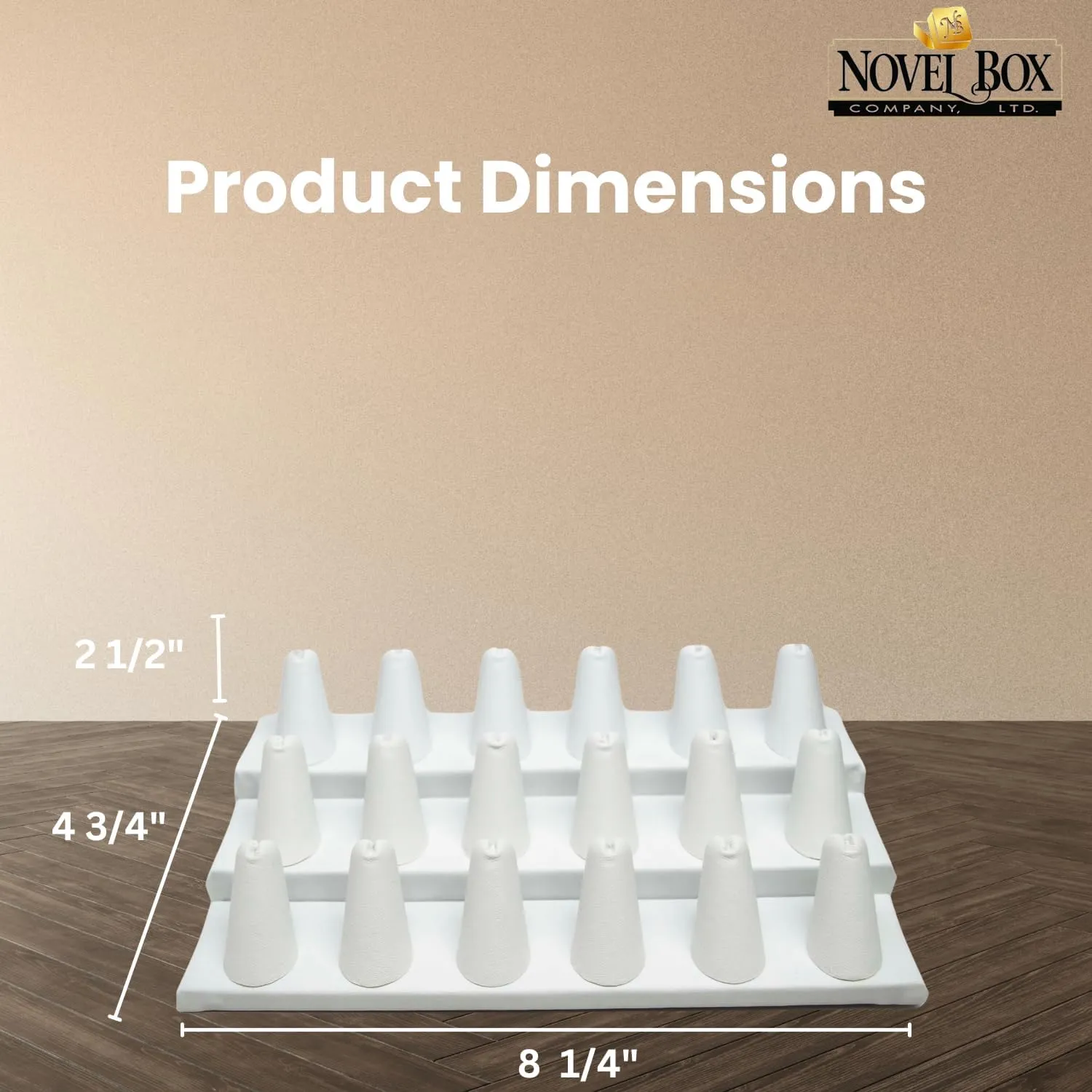 Novel Box White Leatherette Jewelry 18 Rings Finger Display Stand 8.25x4.75x2.5 Inches with Square Base - Ring Holder Organizer Stand for Selling or Personal Use - Display Stands for Rings