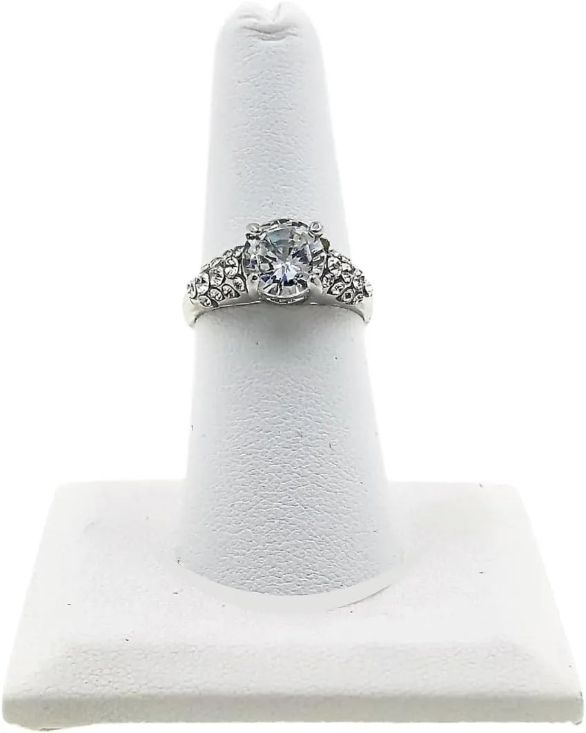Novel Box White Leatherette Jewelry Ring Finger Display Stand 2.12x2.12x2.37 Inches with Square Base - Ring Holder Organizer Stand for Selling or Personal Use - Display Stands for Rings