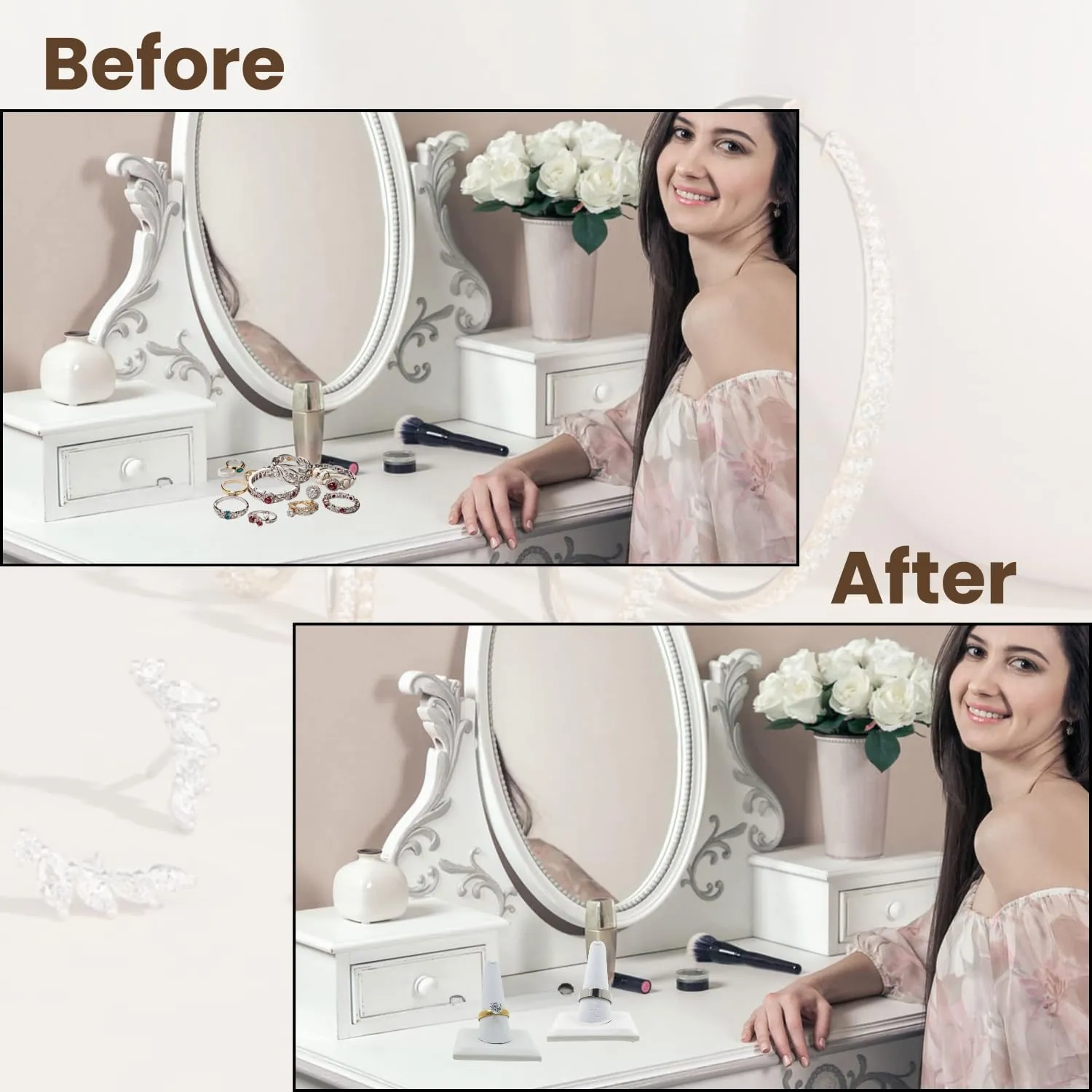 Novel Box White Leatherette Jewelry Ring Finger Display Stand 2.12x2.12x2.37 Inches with Square Base - Ring Holder Organizer Stand for Selling or Personal Use - Display Stands for Rings