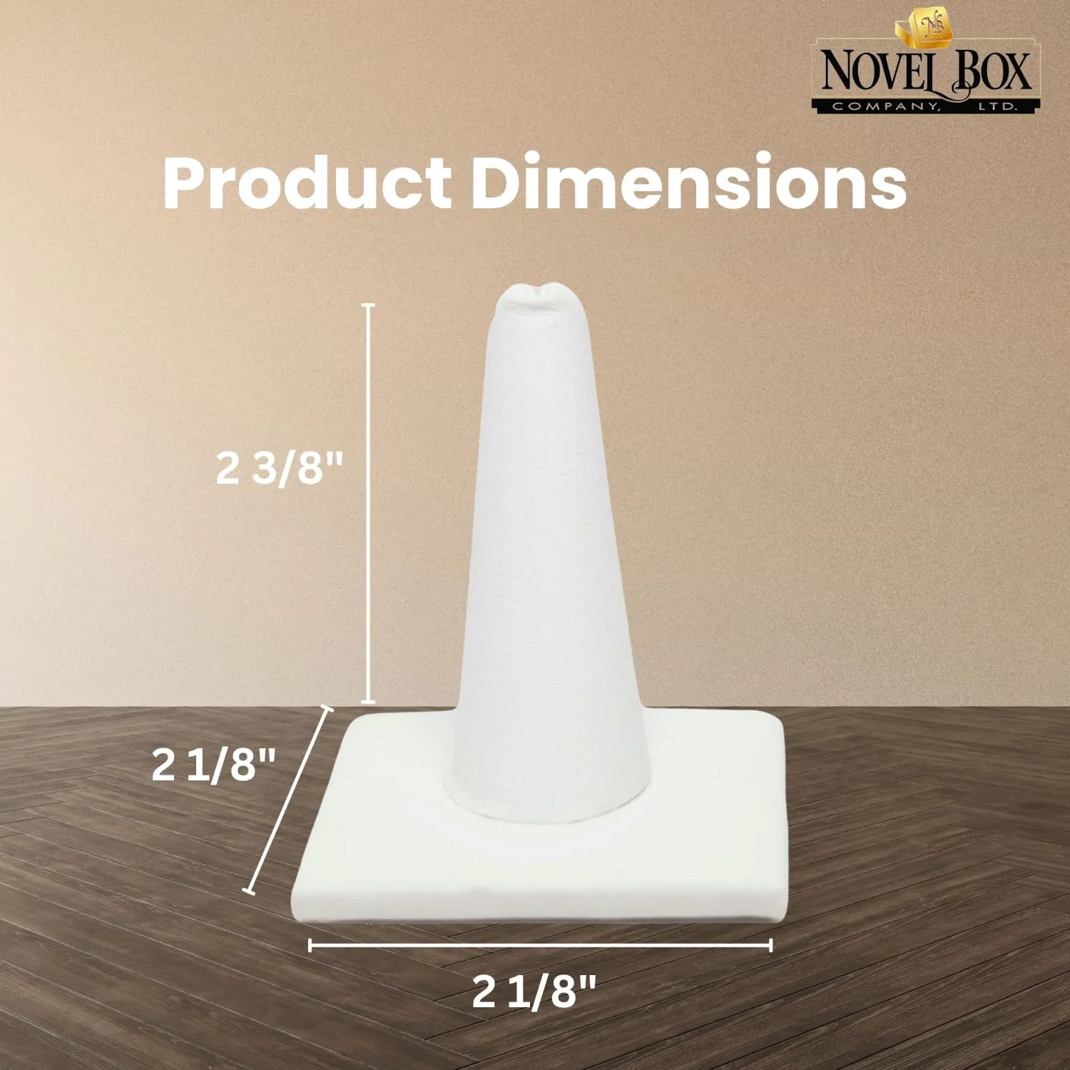 Novel Box White Leatherette Jewelry Ring Finger Display Stand 2.12x2.12x2.37 Inches with Square Base - Ring Holder Organizer Stand for Selling or Personal Use - Display Stands for Rings